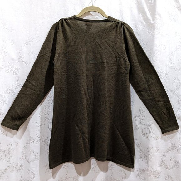 Vintage Henri Bendel Merino Wool Olive Long Tunic Sweater 100% Extrafine Italy - Picture 2 of 4
